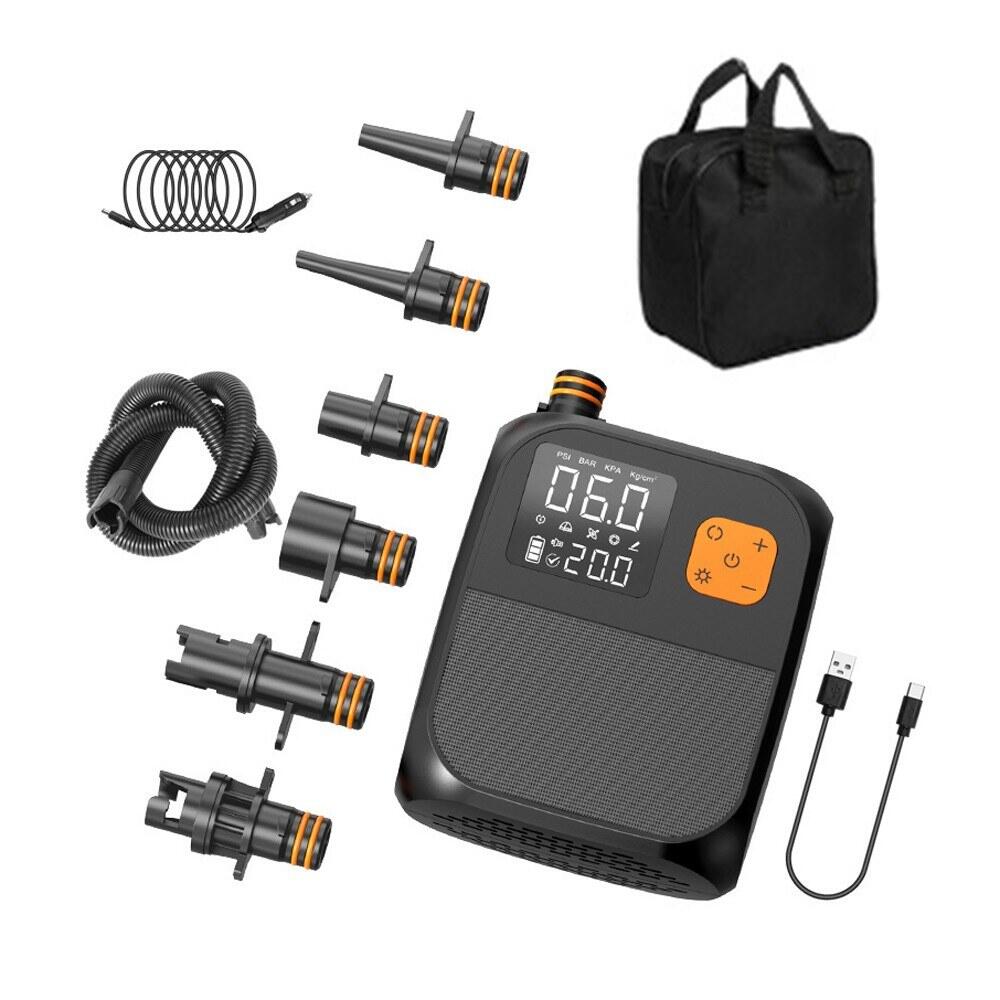 Portable Paddle Board Pump 25PSI High Pressure Electric Air Compressor Pump Power Bank with 6 Nozzles and LED Light for Inflatable Bo-at Surfboard Stand-up Paddle Boa-rd Air Mattress Swimming Rings