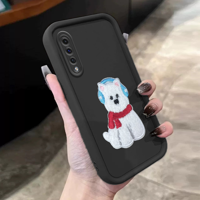 Biruiqu For Samsung Galaxy A30s A50s A50 A70 With DIY Cute Puppy Sticker - Step Lens Full Pack Thickened Anti-Drop Silicone Phone Case