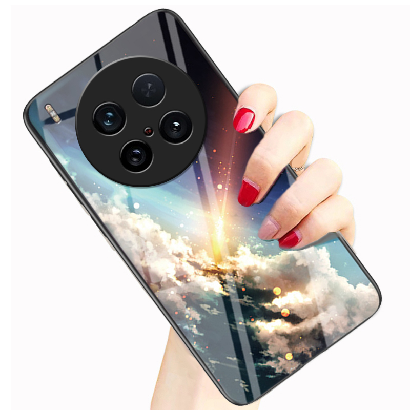 Biruiqu For VIVO T3 Pro Starry Colorful Tempered Glass Back Soft Silicone Edge Case Cover