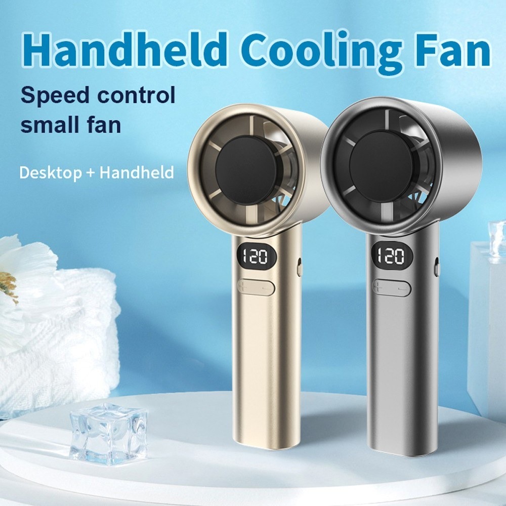Handheld Fan High-Speed Portable Turbofan U-sb Rechargeable Electric Fan with Digital Display Support 120-Speeds Infinitely Adjustable for Camping Travel Home Office