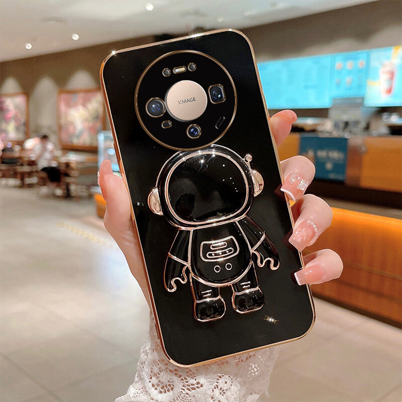 Biruiqu for Huawei Mate 80 Pro Astronaut-Themed Foldable Soft Silicone 6D Electroplated Phone Case