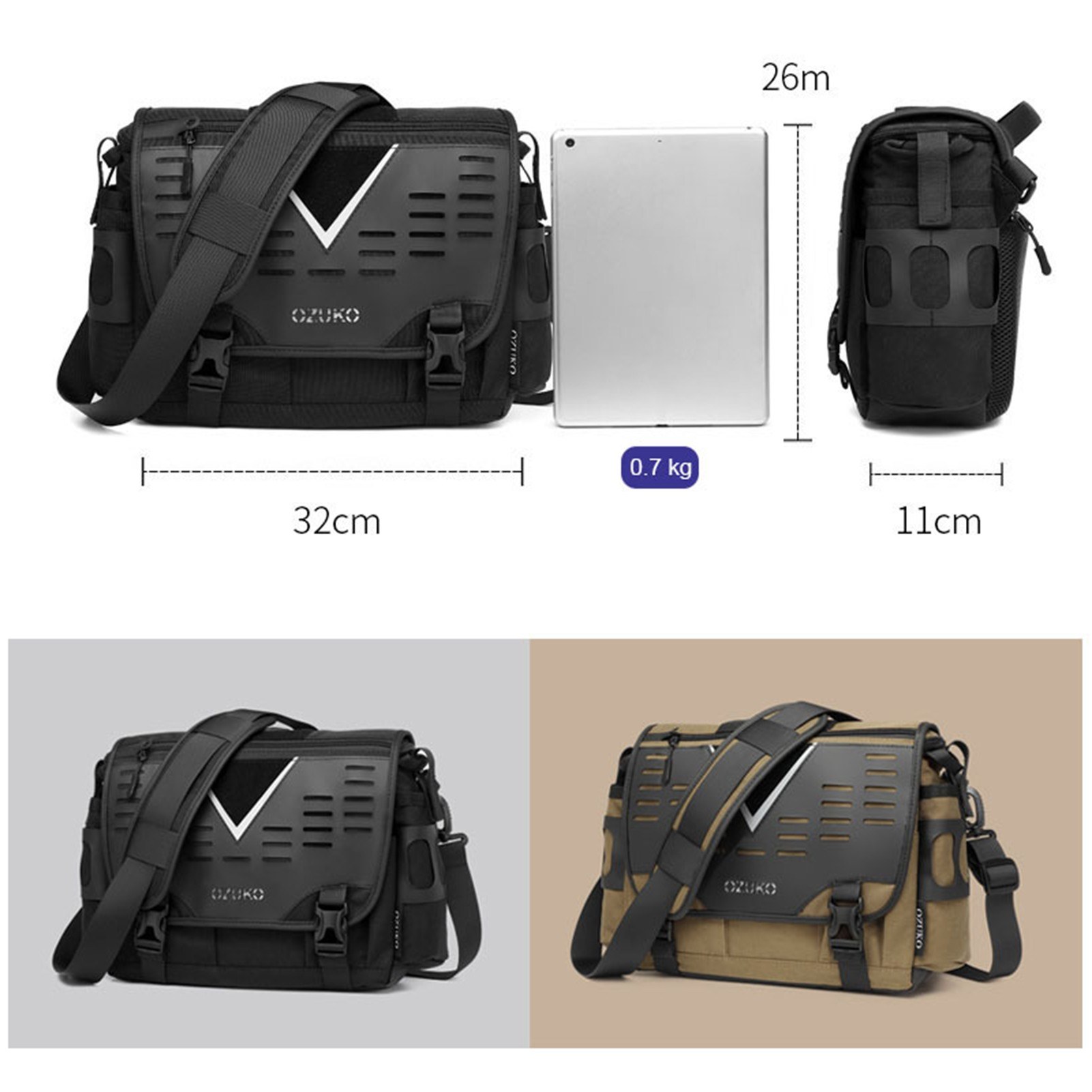 OZUKO Fashion Outdoor Messenger Bag for Men Single-shoulder Bag Cross-body Bag Large Capacity Clear Storage Waterproof Fabric