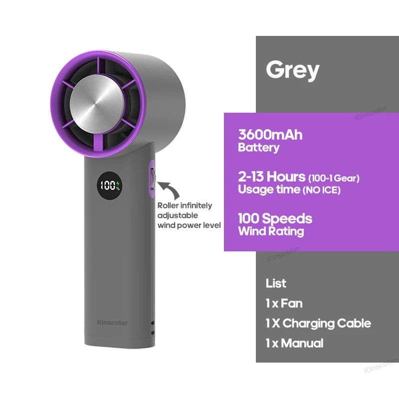 Portable High Speed Handheld 3600mAh Rechargeable 100 Wind Speeds Adjustable Mini Foldable Air Cooling Turbo Fan