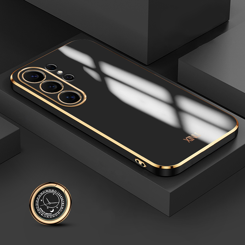 Biruiqu for Samsung Galaxy S26 S26+ S26 Ultra Back Cover Luxury 6D Plating Frame Shiny Bling Phone Pounch Soft Silicone Square Phone Case