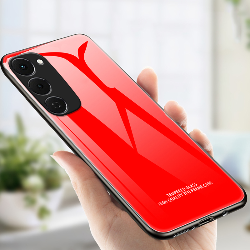 Biruiqu For Tecno Spark 40 Pro + Tempered Glass Back Soft Silicone Edge Black Case Cover Casing