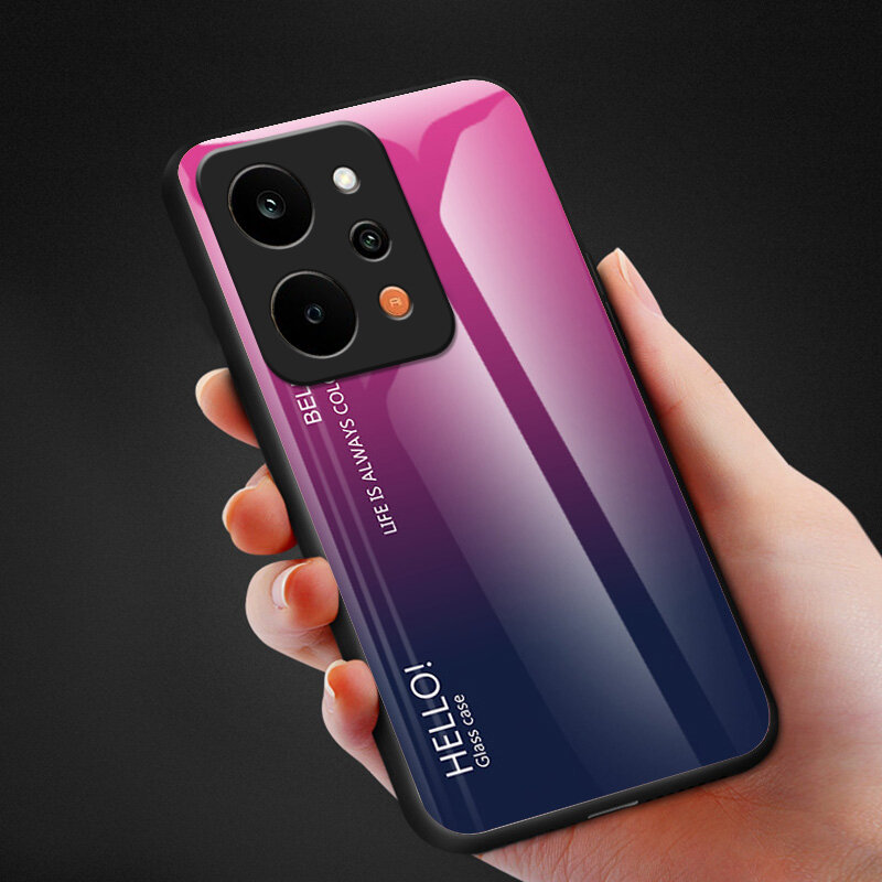 Biruiqu For Realme 16 Pro Gradient Tempered Glass Back Soft Silicone Edge Case Cover