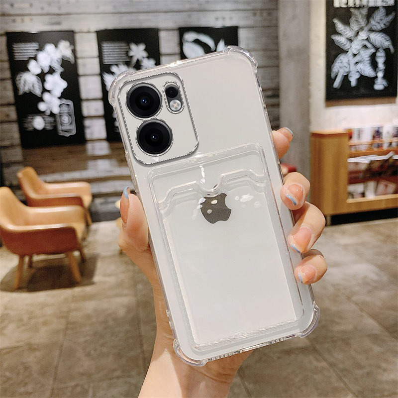 Biruiqu For OPPO Reno 13F Transparent Color Full Coverage Electroplated Anti Shock Soft Silicon Tape Card Pack Phone Case
