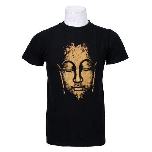 Black Buddha Printed Round Neck 100% Cotton T-Shirt For Men