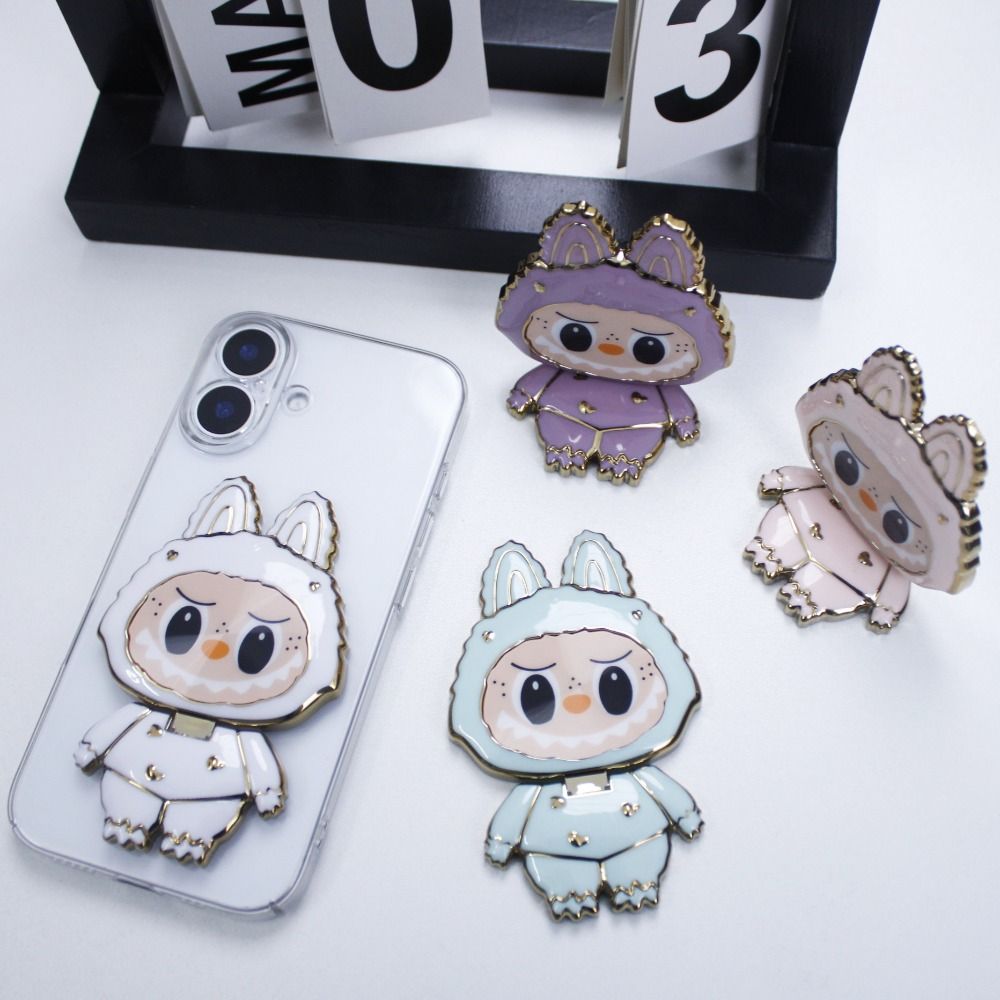 Portable Folding Stand Labubu Phone Holder Rotatable Cartoon Mobile Phone Stand Desktop Makeup Mirror Phone Bracket Women Girls