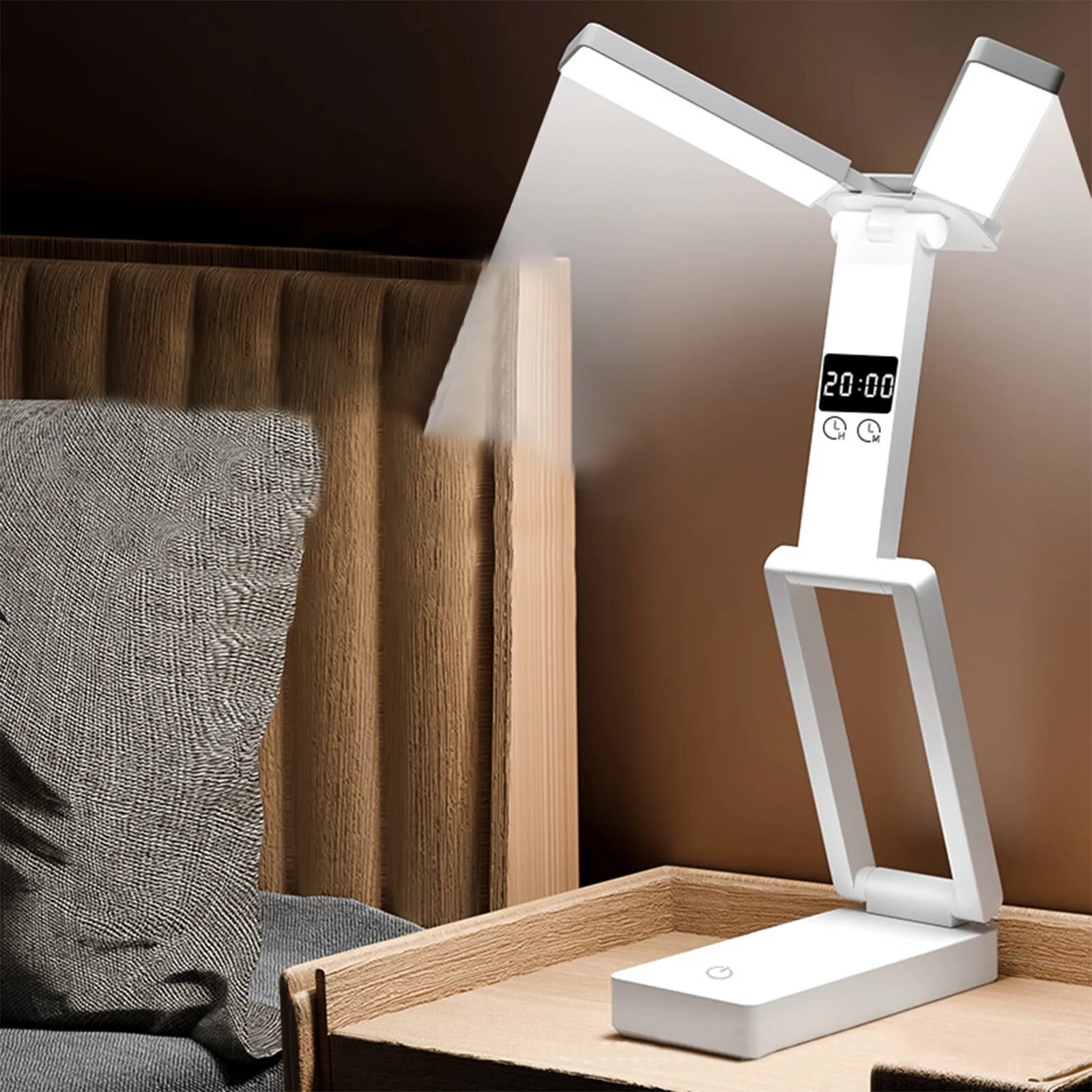 Premium F-15 Rechargeable LED Desk Lamp with Digital Clock - Foldable & Portable Cordless Desk Light - Wireless Mini Table Lamp for Study, Office, Bedroom & Travel Use