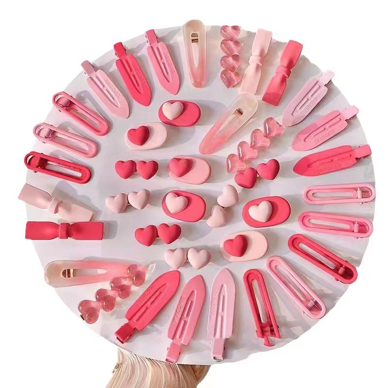 50 Pieces Of Pink Cute Girl Side With Bow Small Hairpin Cute Bangs Side Duckbill Clip Girl