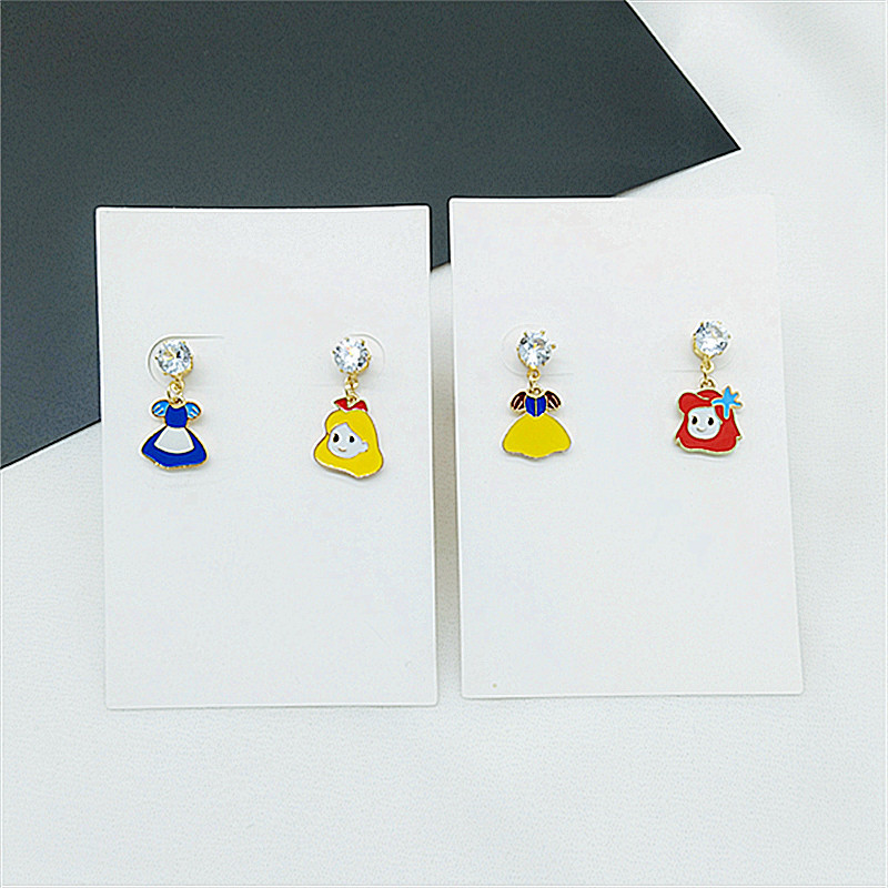 【Top-notch quality】Cute Cartoon Princess at large Skirt Earrings Snow White Ear Jewelry Super Cute Student Earrings