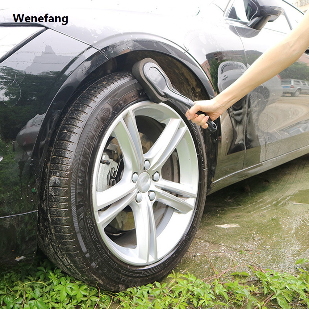 Wenefang 1pcs Car Tire Wheel Waxing Polishing Sponge Washing Cleaning Brush 2025 New Long Handle High Elasticity Absorbent Sponge, Scientific Des