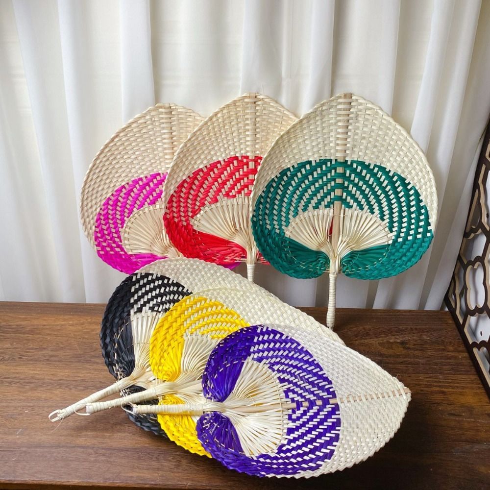 Vintage Handmade Bamboo Woven Fan Lightweight Portable Fan Natural Colorful Straw Fan Home Decoration