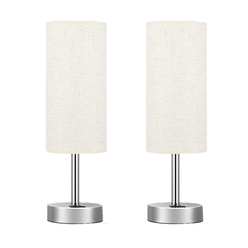 2X Bedside Table Lamp Control Writing Lamps with USB-C USB-A Charging Port USB Lamp Lampshade Study EU Plug