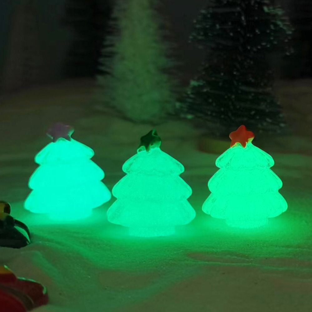 10 Pcs Cute Mini Luminous Tree Cartoon Glowing Christmas tree Ornament Transparent Micro Landscape Miniature Statue Home