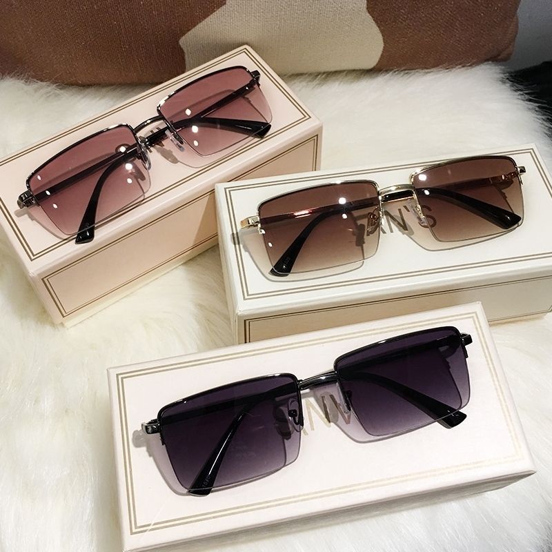 [ New ] Sunglasses Men's for Driving Retro Classic Brown Trendy round Face Half Frame Fashionable Sunglasses