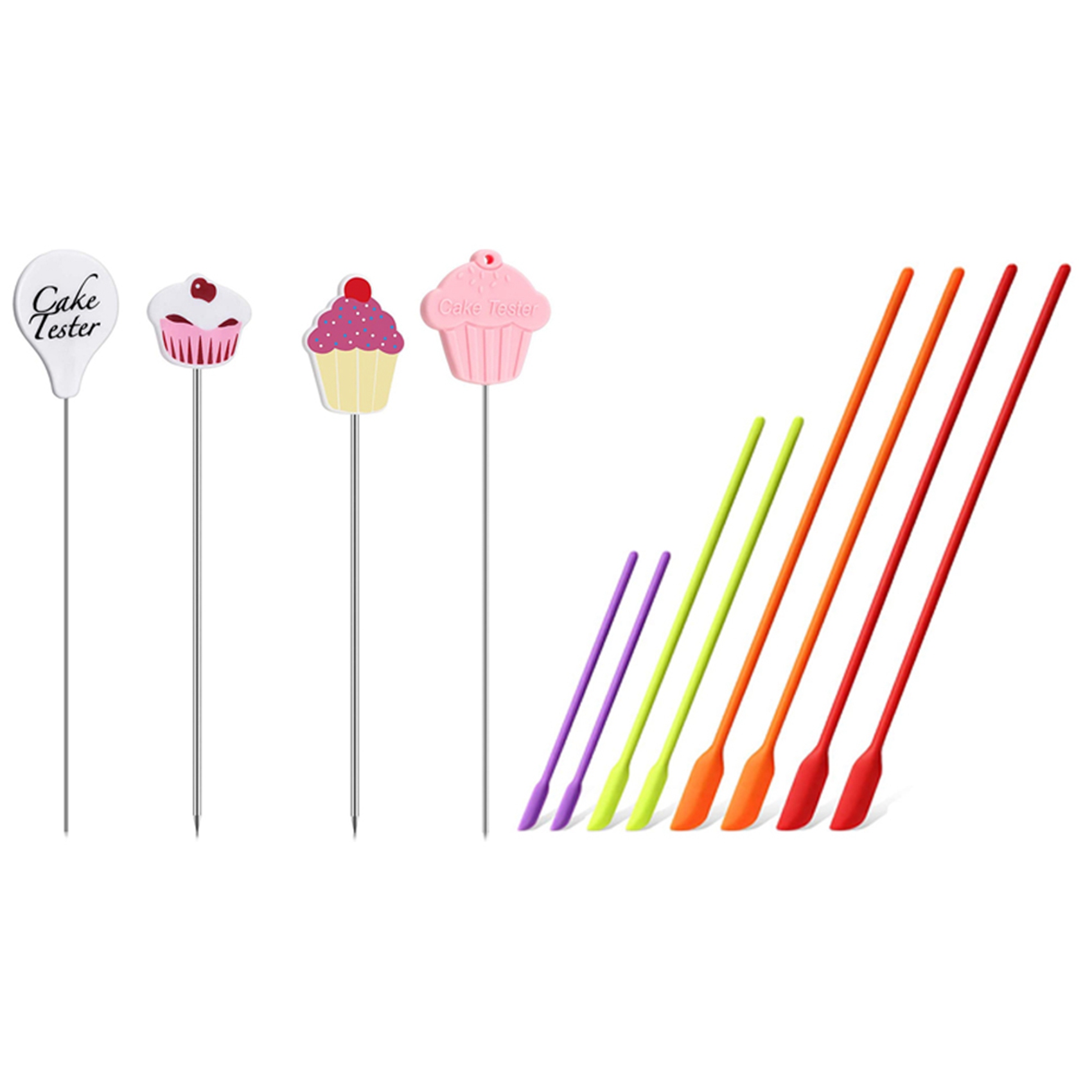 NAMUNY 1SET Cake Tester Needles,Reusable Cake Tasting Needles & Mini Silicone Spatulas, 8 Pack Small Silicone Makeup Spatulas