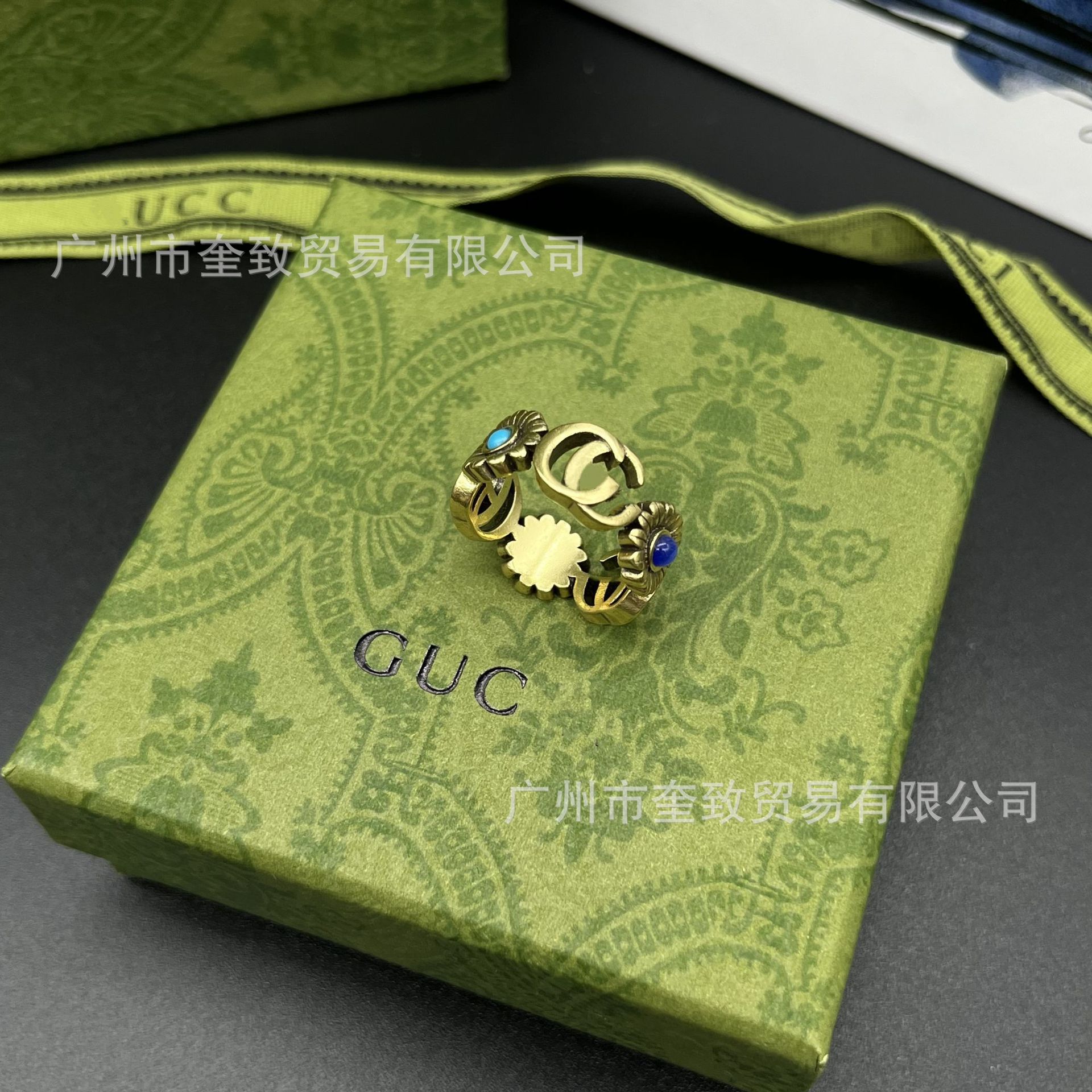 【Fresh designs】Ancient Double G Daisy Turquoise Ring for Women Vintage Old Flower Ring for Men