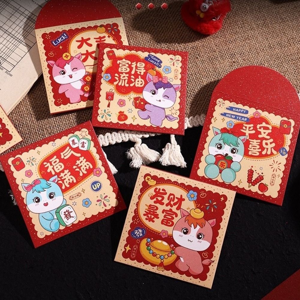 6Pcs Cute Paper 2026 Horse Year Red Envelope Chinese Style Cartoon Spring Festival Envelope Traditional Blessing Money Bag Marriage Event