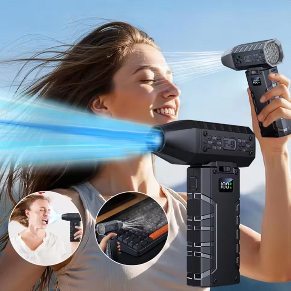 Portable 80000 RPM Handheld Violent Turbo Fan Lighting Lamp 100 Speed Adjustable Mini Electric Air Blower LED Display Powerful Airflow Brushless Motor Car Cleaning