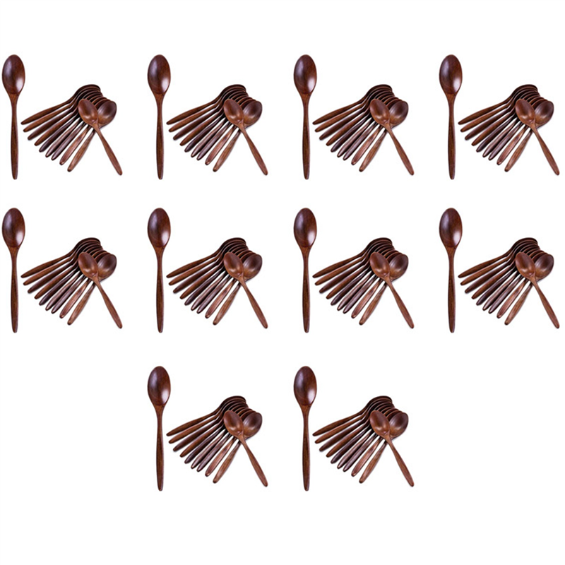 Wooden Spoons, 100 PCS Wood Soup Spoon Set, Long Handle Natural Wood Table Spoons 7.3 Inches