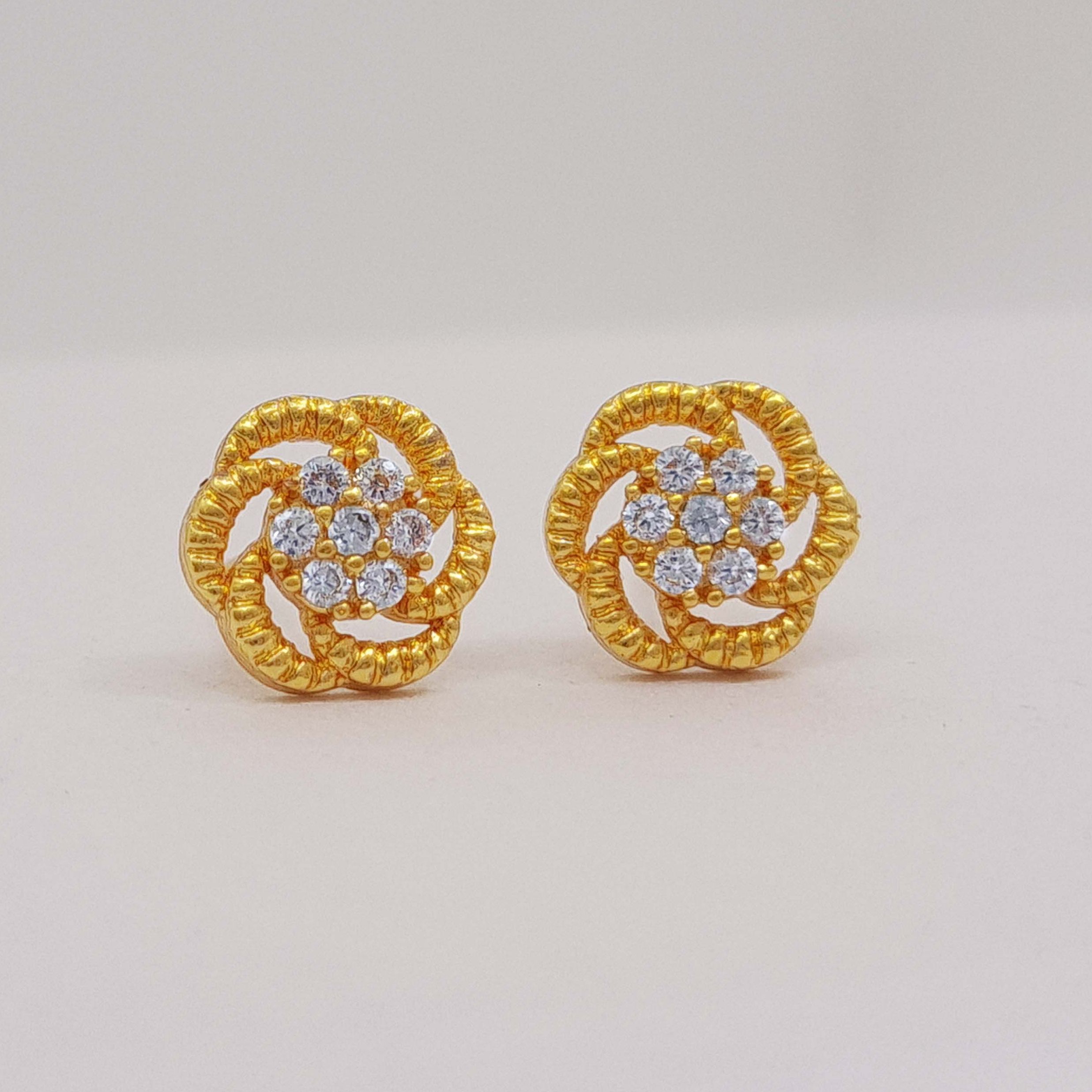 Panchadhatu Top 10mm Top With Stone Stud Gold Plated Ear Top For Girls Top For Women Dhatumix Top Earring Design Top Deisgn White Stone Top Cz Top Imitation Diamond Top AD Top