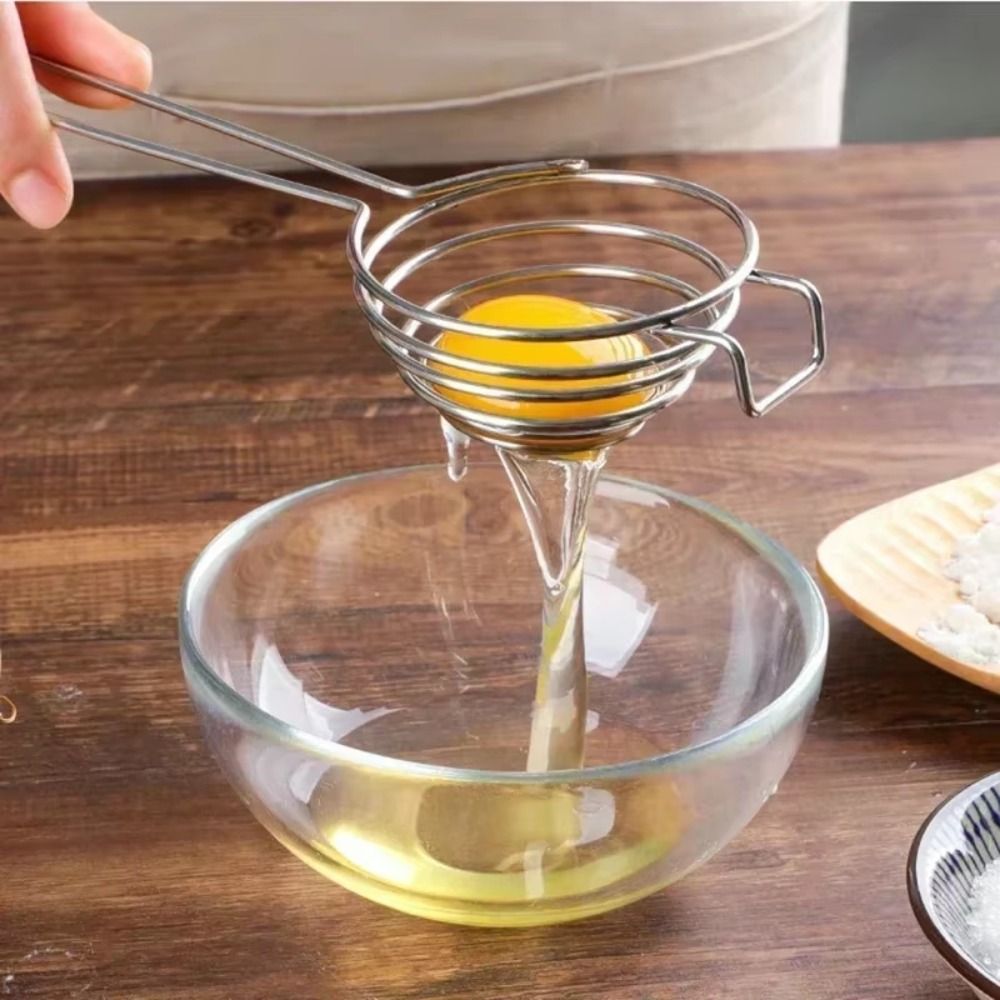 New Stainless Steel Egg Divider Long Handle Circles Funnel Egg Filter Kitchen Gadgets Egg Filter Liquid Net