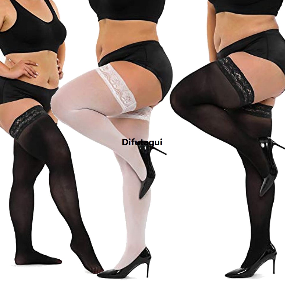 Difutagui Large Size Women Stockings Big Plus Size Thigh High Lace 2025 New Exotic for Fishnet Black Stockings with Anti-slip Socks