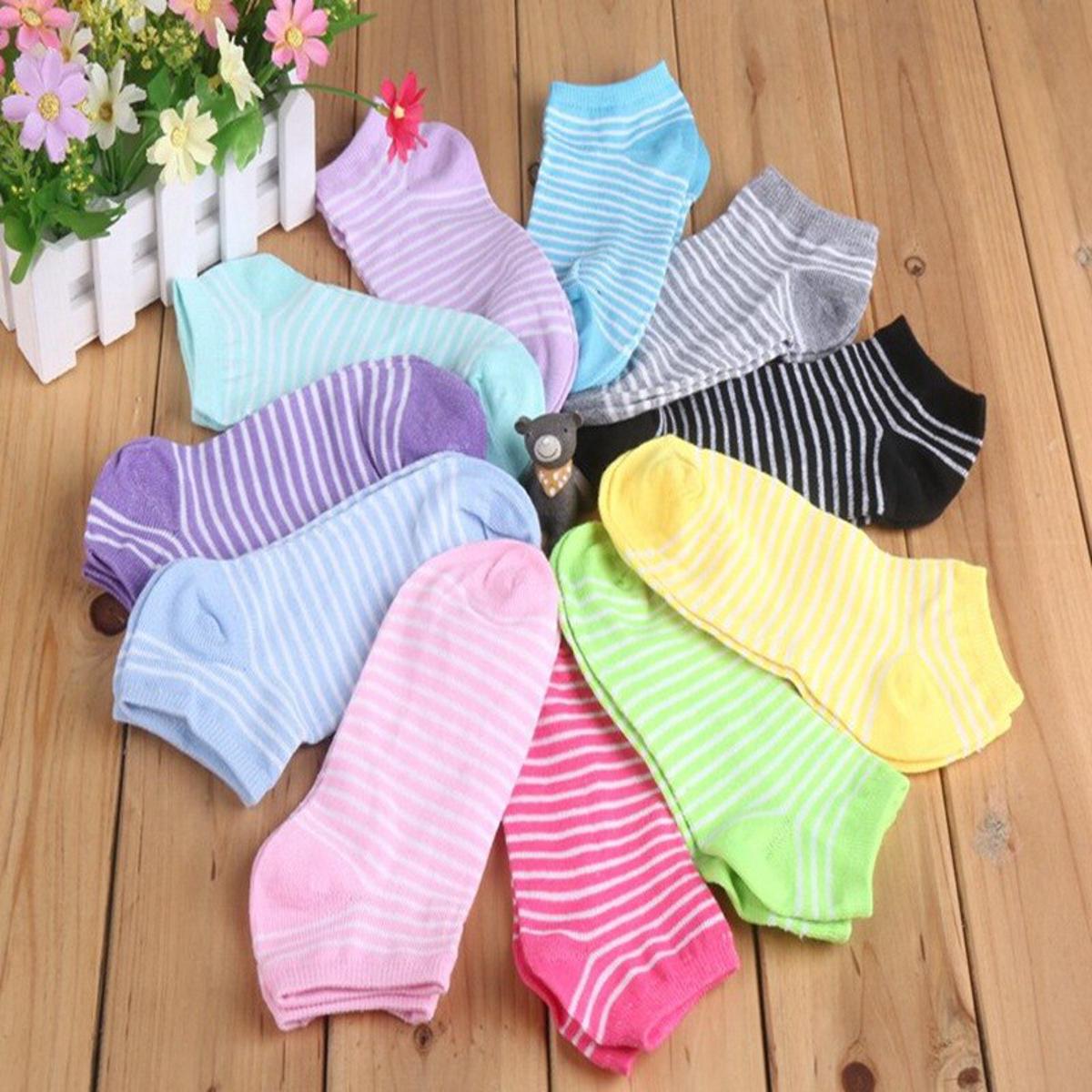 Women's Striped Ankle Socks - Pack of 2 Pairs | Breathable, Comfortable Cotton Low Cut Footwear for Girls & Ladies | Multicolor Fashion Everyday Wear | Casual, Sports & Loafer Socks
