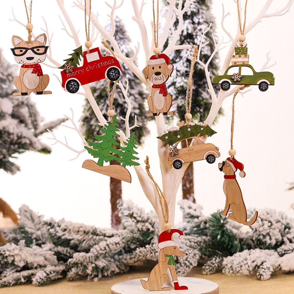 Decorations Home Festival Holiday Christmas Hanging Ornaments Elk Cabin Car Xmas Tree Decor Wooden Pendants