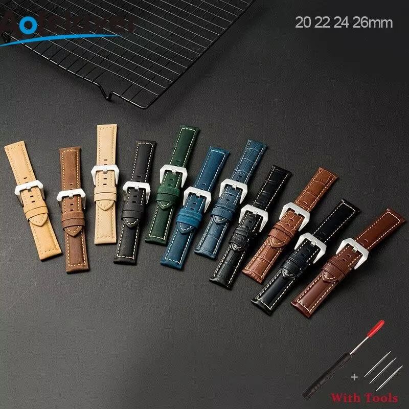 20mm 22mm Quick Release Leather Watch Strap Matte Layer Crazy Horse Frosted Watch Band Watch Accessories with Tool