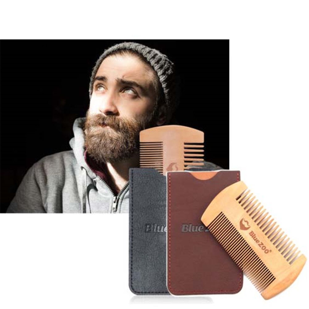 Hairdressing Pocket Size Wooden Beard Comb Hair Mustaches Brush Fine Coarse Teeth Double Side