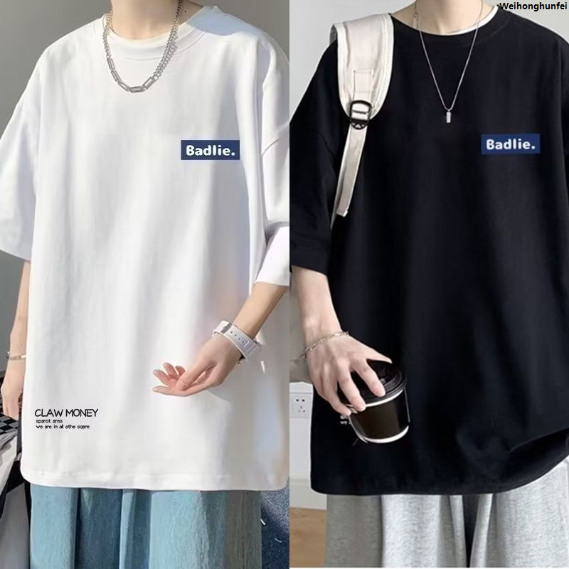 WeihonghunfeiFifty percent discount 【Size 8XL】Men's Casual Teenager Student T-shirt American Vintage Letter BAD Print T-shirt Loose Large Size Large