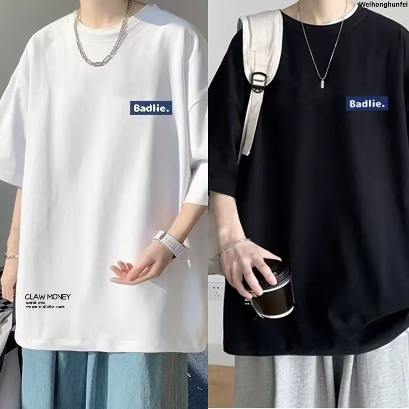 WeihonghunfeiFifty percent discount 【Size 8XL】Men's Casual Teenager Student T-shirt American Vintage Letter BAD Print T-shirt Loose Large Size Large