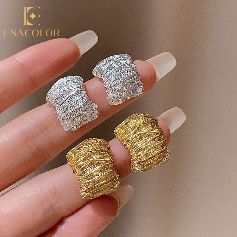 Enacolor Irregular Metal Fold Earrings for Women Gold Silver Color Simple Jewelry Accessories Fashion