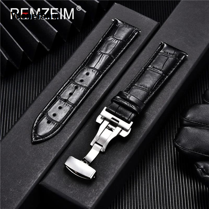 Wenefang Leather Watchband 18mm 19mm 20mm 21mm 22mm 24mm Men Women Leather New style Strap Automatic Butterfly Clasp Watch Band Watch Accessories