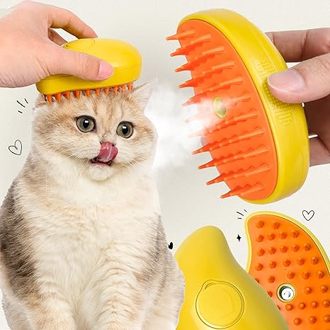 Steamy Cat 3in1 Multifunctional Rechargeable Pet Brush - Self Cleaning Silicone Steamer for Removing Tangled & Loose Hair from Cats & Dogs