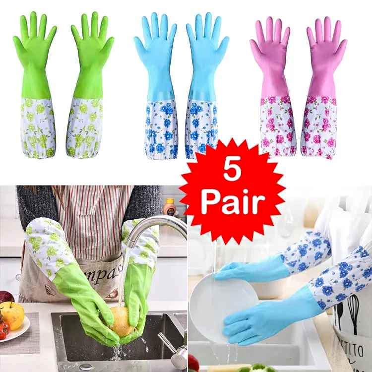 5 Pair Cleaning Gloves Waterproof Kitchen Durable Thick Rubber Dishwashing Gloves