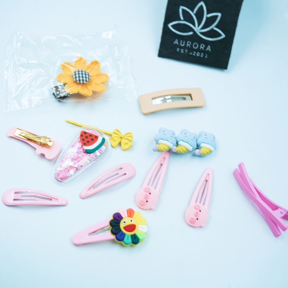 Buy Aurora Kids Hair Clips Collection | Pinkish Design | 12 pcs in 1 packet | B60