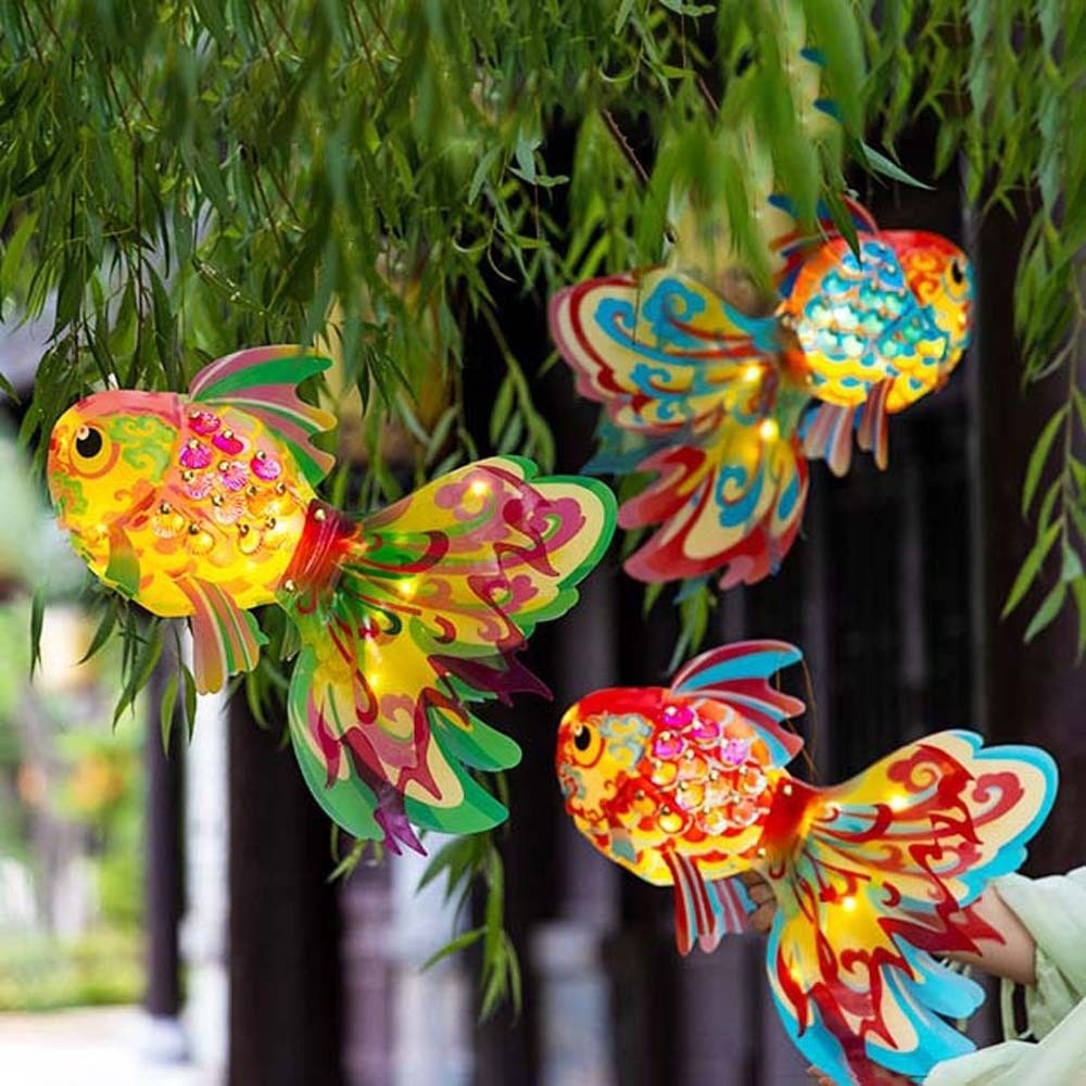 Handheld Light Toy Handmade Goldfish Lantern DIY Traditional Colorful Paper Lamp Kit Glowing Portable Mid Autumn Craft Family