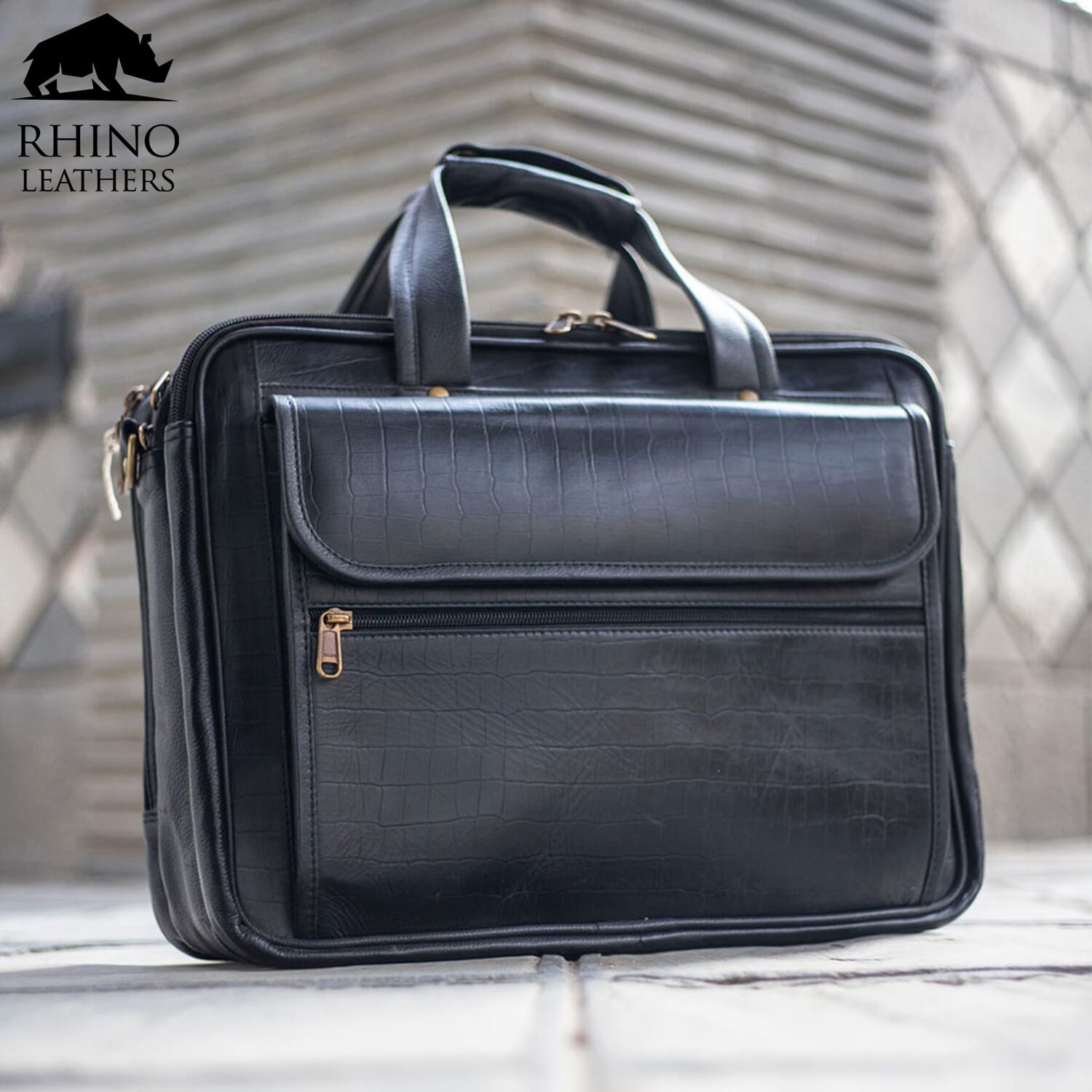 Rhino Leather Laptop Bag for Men ( Black )