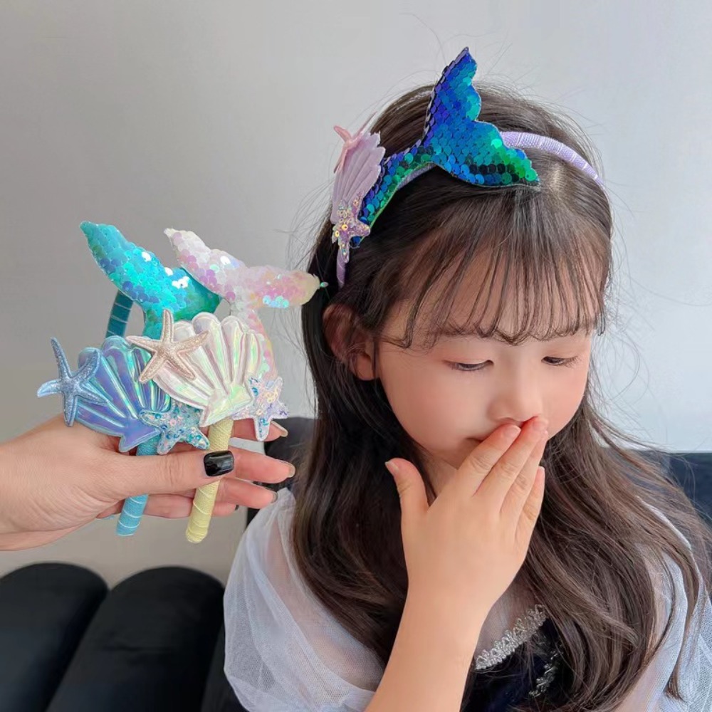 Fashion Cartoon Mermaid Children Headband Cute Thin Hairband Funny Starfish Shell Headwear Wash Face