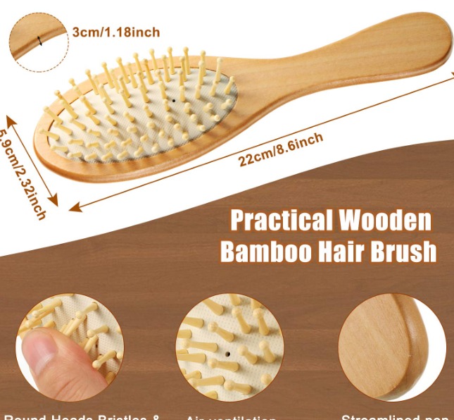 Bamboo Hair Brush Comb for Hair Growth,Bamboo Bristles Detangling Wooden Paddle Hairbrush Comb for Massaging Scalp (Oval Hair Brush)