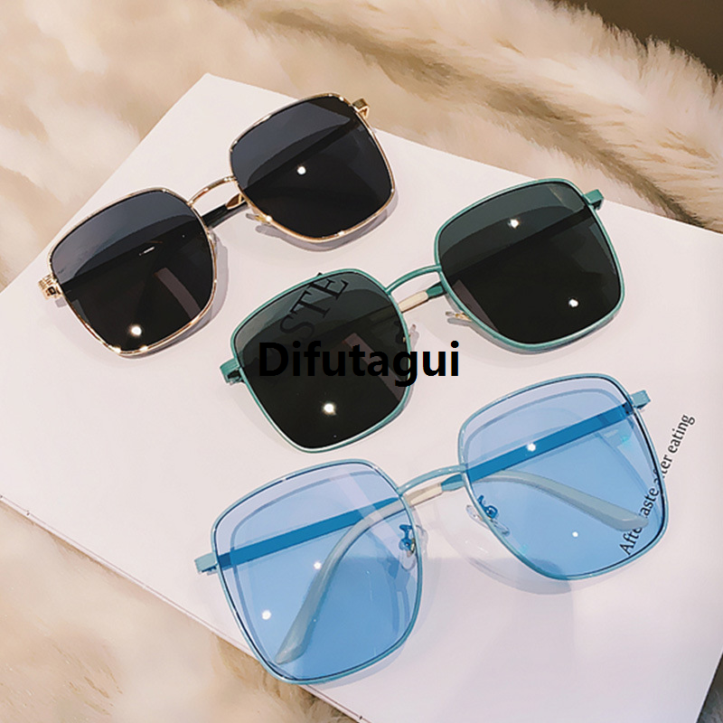 Difutagui Profesional [ New ]2021 Korean Fashion Light Color in Women's Sunglasses Transparent 2025 New Blue Sunglasses Trendy Street Shot Frosted Green Square Glasses