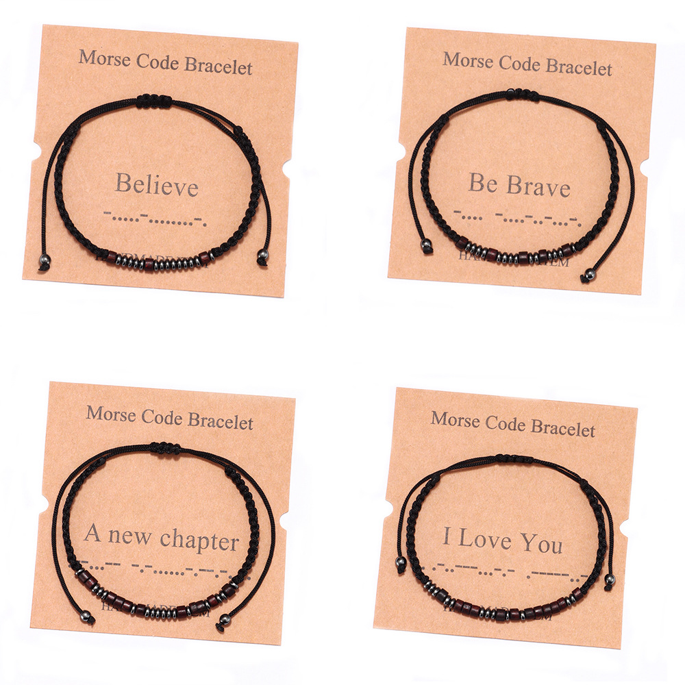 【I was hyped up】Hand-Woven Bracelet Morse Code Black Gallstone Bead Bracelet Couple Alphanumeric Combination Bracelet for Men