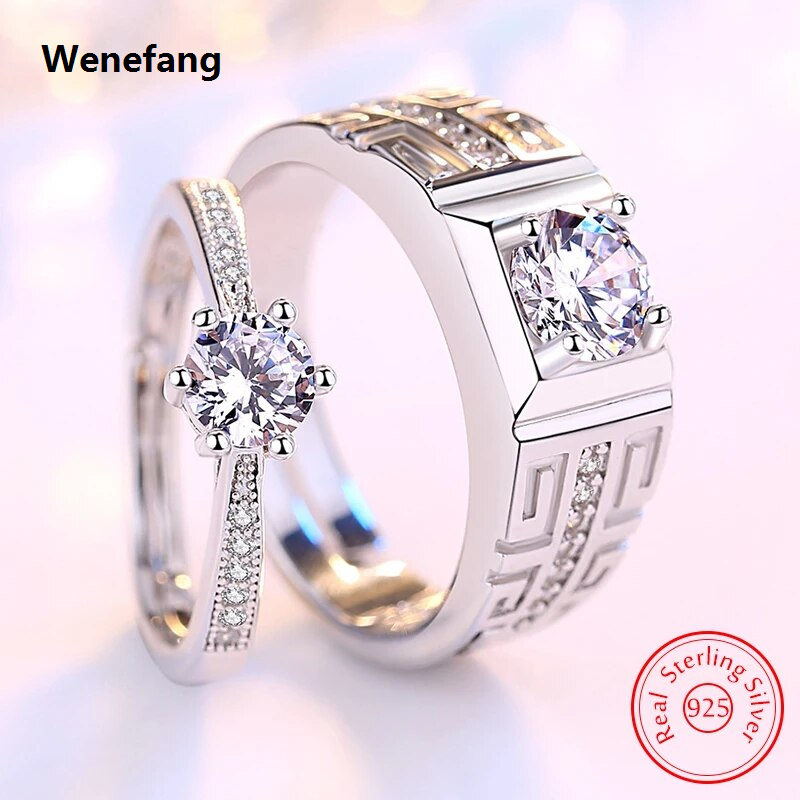 Wenefang Real 925 Sterling Silver Woman's High Quality Jewelry 【2025 Version】 New Crystal Zircon Couple Ring For Men XY0396