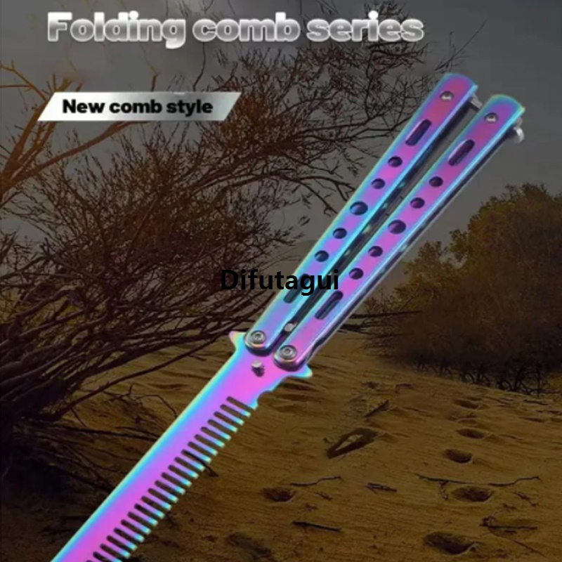 Difutagui Styling Hair Salon Beard Comb Foldable 1PCS Stainless Portable Steel Butterfly Comb Beard Brush Tool