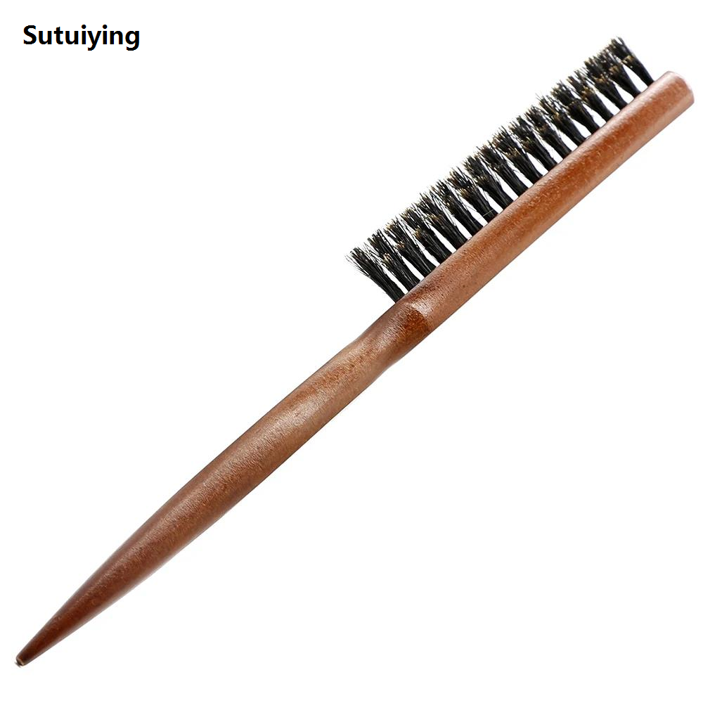 Sutuiying Natural Boar Bristle Hair Fluffy Comb Wood Handle Hair Brush Anti-static New Barber Hair Comb Scalp Massage Hairdresser Styling Tool