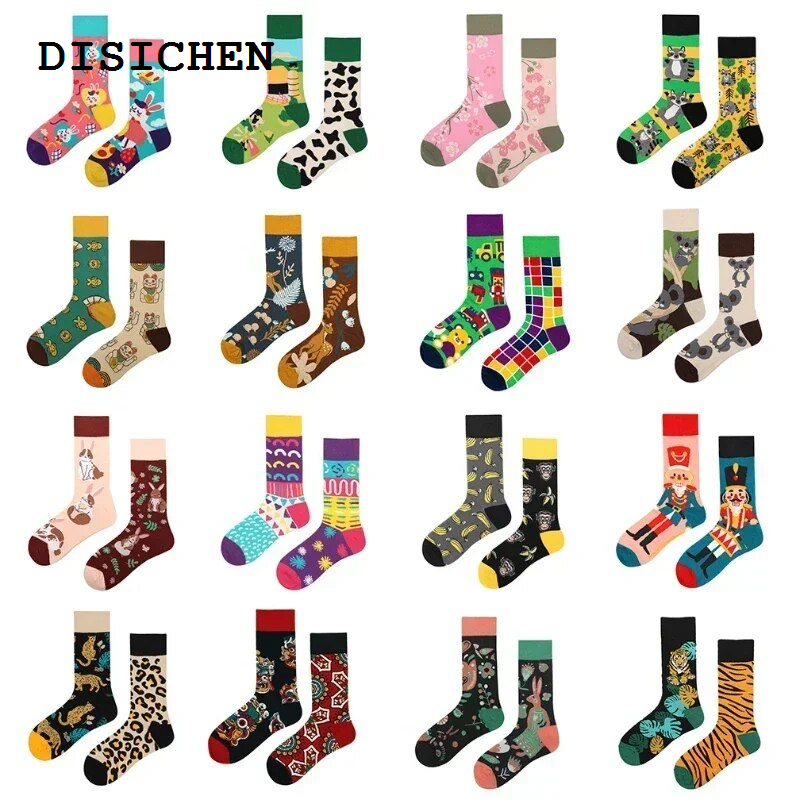 DISICHEN Original Design AB Mandarin Duck Asymmetric Socks Ins Street Cartoon Creative Animal and Plant Fruit Fashion Sports Cotton Socks
